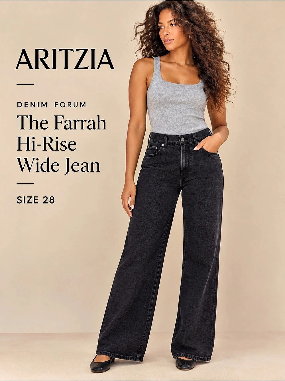 Aritzia Denim Forum The Farrah Hi-Rise Wide Jean Black Wide Leg Jeans Size 28